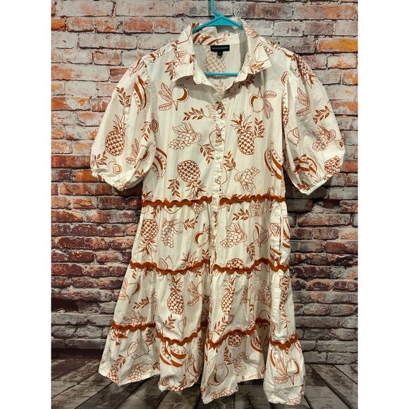 Meadow Rhodes ric rac dress pineapple tropical orange women's small - Picture 1 of 7